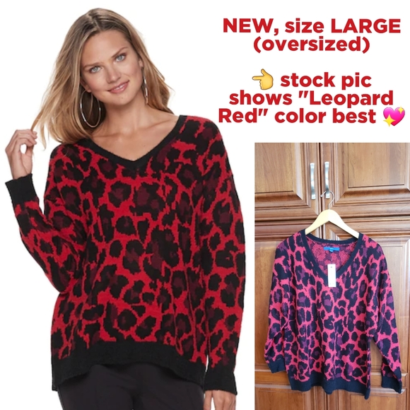 *SALE* NEW Sweater, Leopard Red - Picture 1 of 5